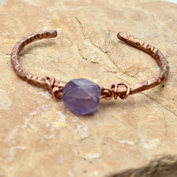 Genuine Purple Amethyst Gemstone Copper Bracelet - Picture 4 of 6